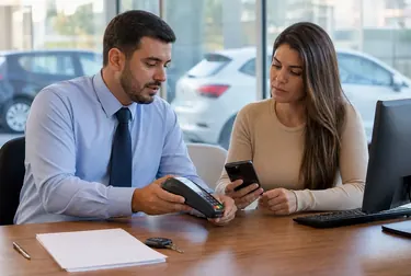 Profissional auxiliando cliente na regularização de débitos de veículo em Vila Velha.